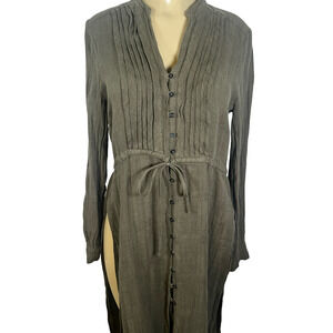 Free People Shirt Dress Womens Medium Green Linen Steal the Sunshine Dress